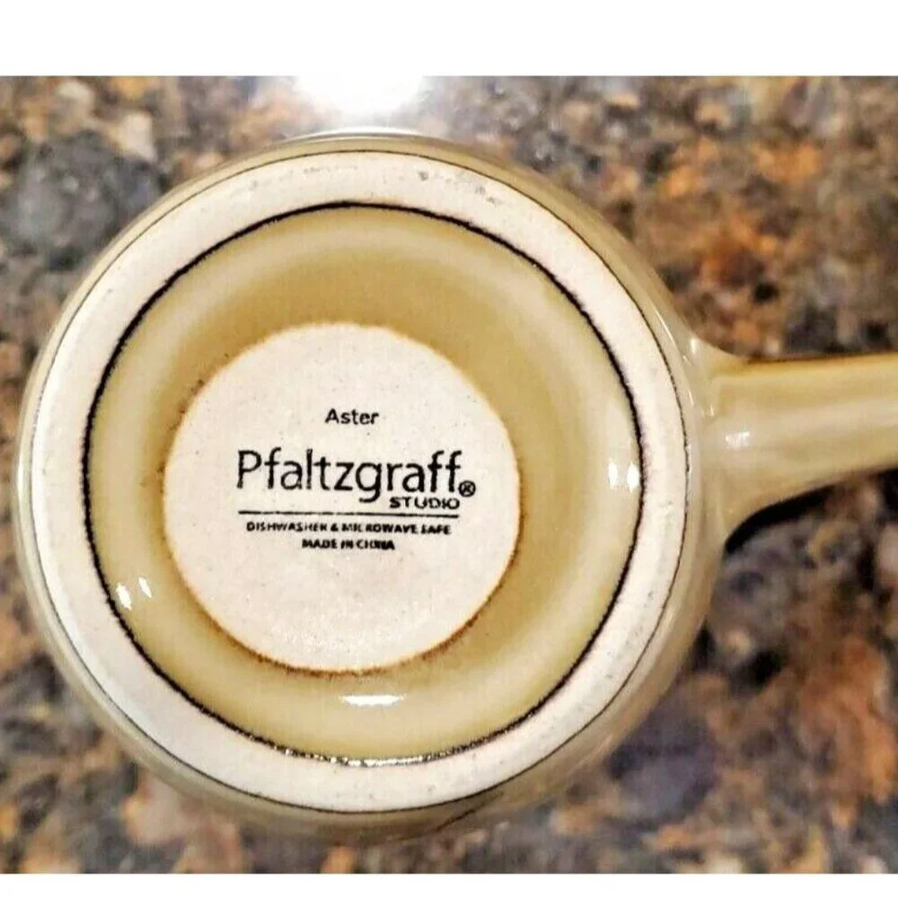 Pfaltzgraff Studio ASTER Coffee Tea Mug Cup Red Flower on Beige Brown Inside
